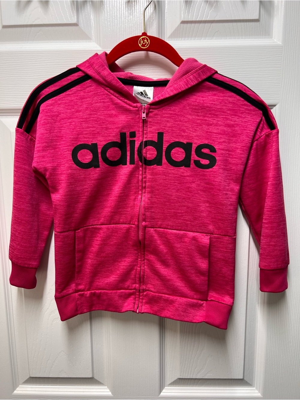Adidas Kids Pink Full-Zip Hooded Sweatshirt with Black Logo